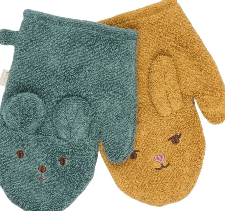 Håndklæder<Fabelab Bath Mitts - 2 pack - Bear and Bunny Wood thrush