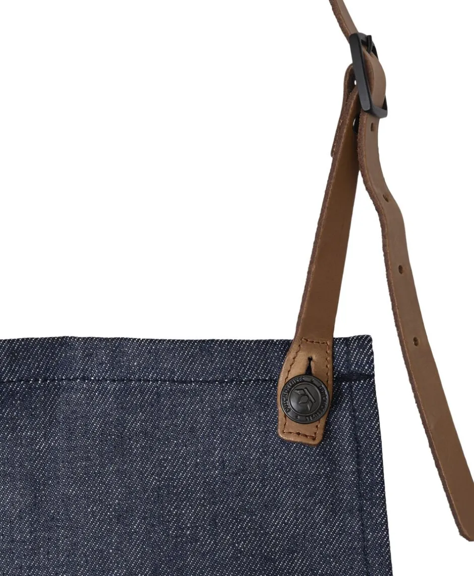 Tekstiler Til Køkkenet<DutchDeluxes BBQ Style Apron, Denim Brut with leather straps in Cognac co