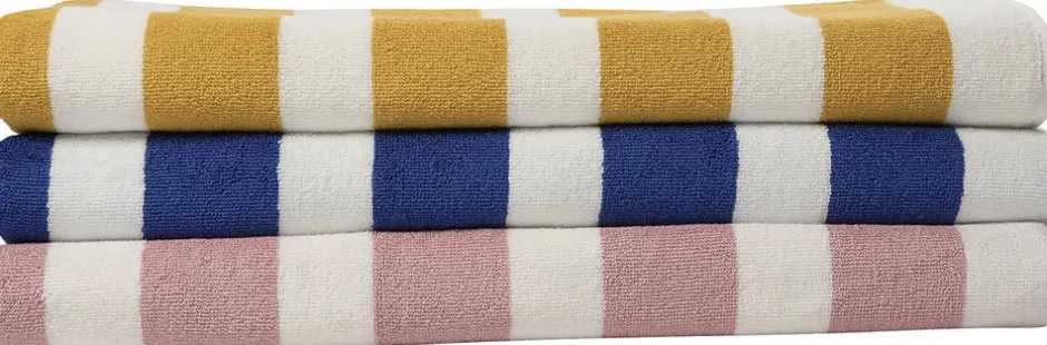 Håndklæder<Magasin du Nord Collection Beach towel 100x180 old gold/starwhite stripe GOTS
