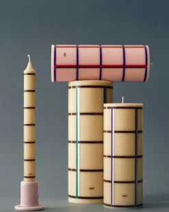 Lys & Lysestager<Hay Column Candle-Medium-Off-white, bordeaux, blue and silver