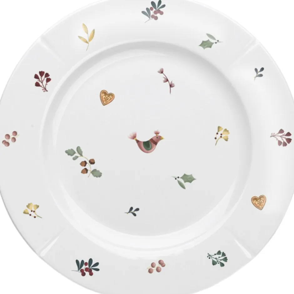 Julestel<Lyngby Porcelæn GC Cottage Tallerken Ø23 cm hvid m. deko