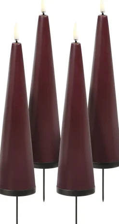 Elektriske Julelys<Uyuni Giftbox w. spike, remote, LED cone candle, Wine red, Smooth,