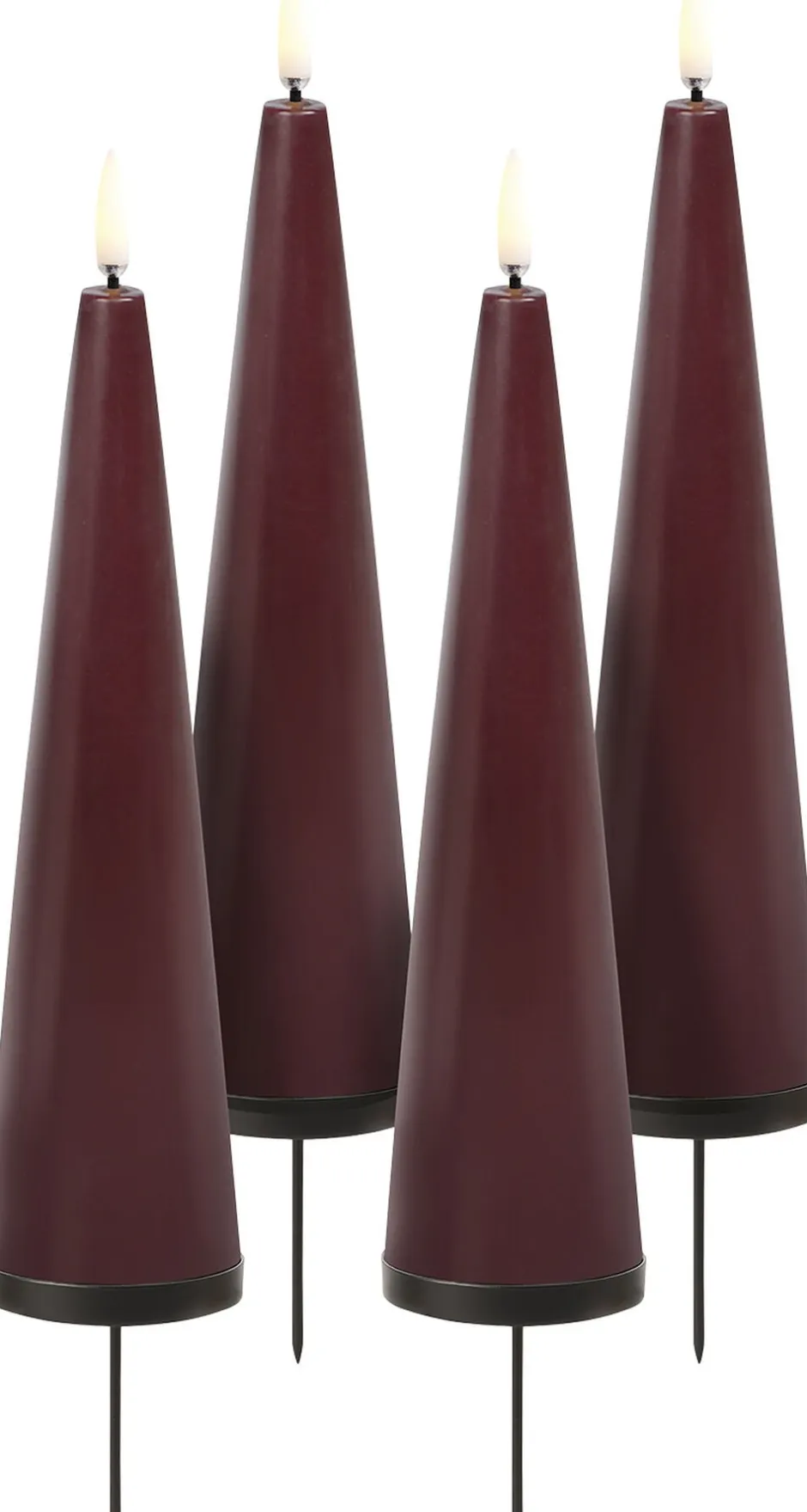 Elektriske Julelys<Uyuni Giftbox w. spike, remote, LED cone candle, Wine red, Smooth,