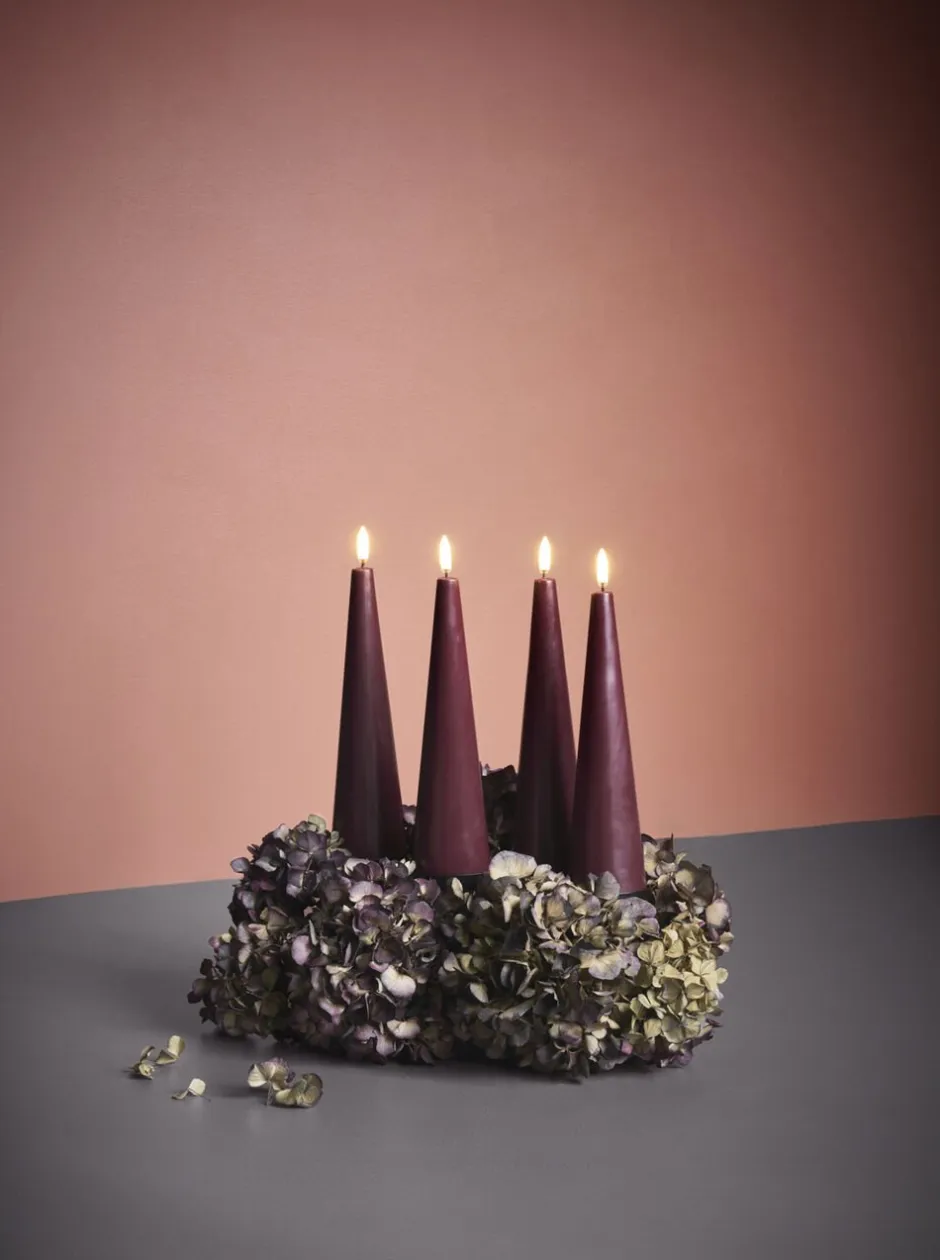 Elektriske Julelys<Uyuni Giftbox w. spike, remote, LED cone candle, Wine red, Smooth,