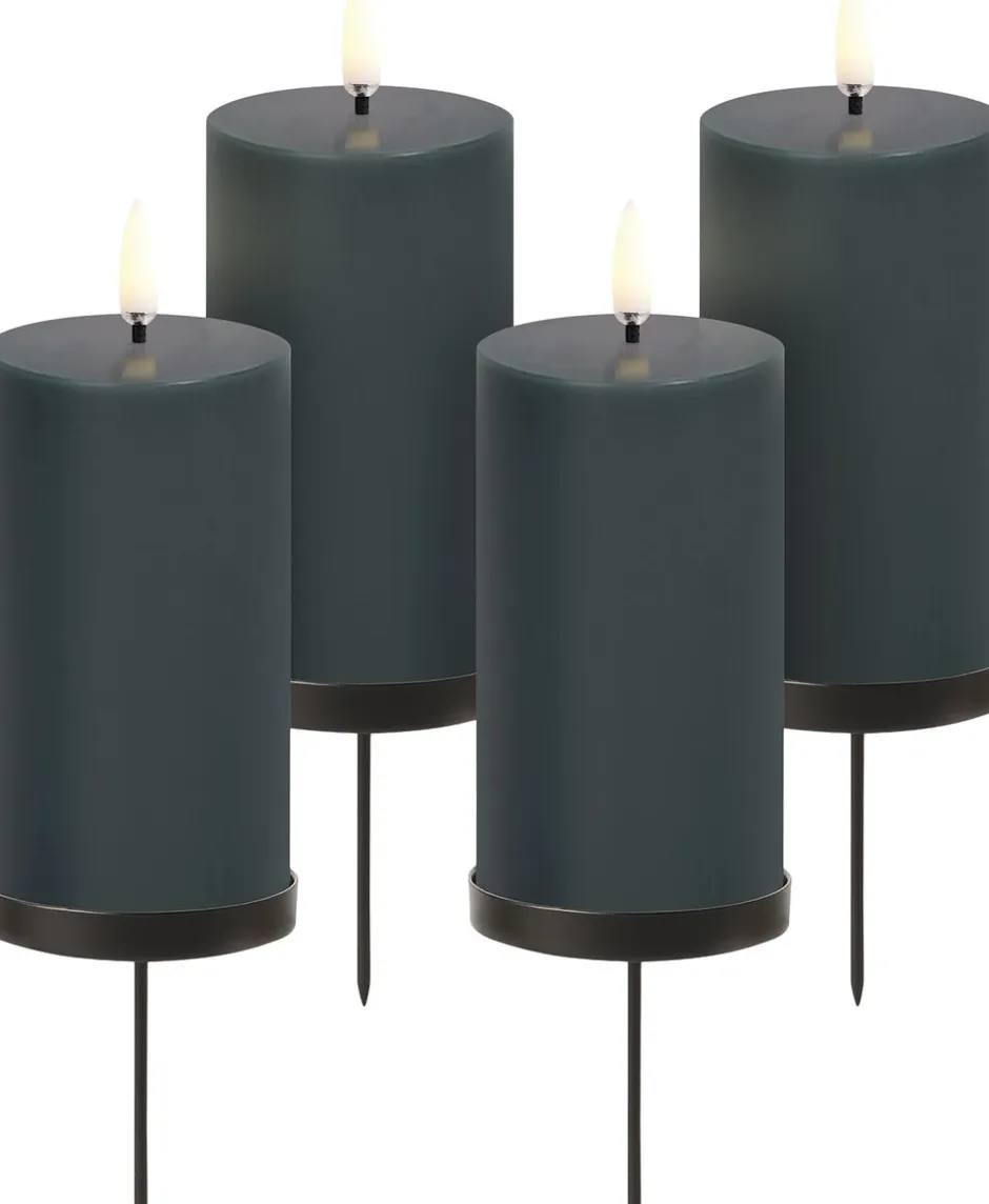 Elektriske Julelys<Uyuni Giftbox w. spike, remote, LED pillar candle, Pine green, Smo