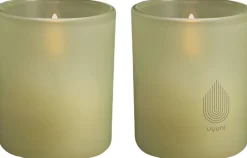 Lys & Lysestager<Uyuni Glass Candle, Light green leaf, 2-pack, 6x7 cm
