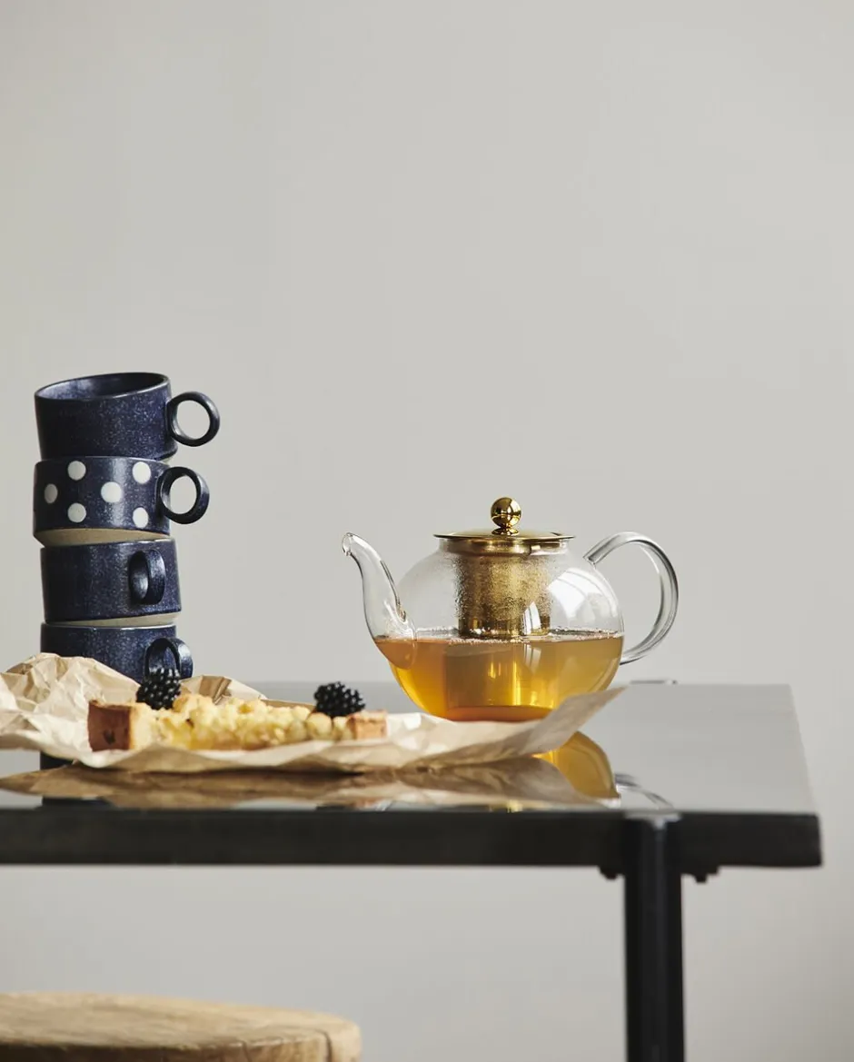 Kopper & Krus<Nordal GRAINY tea cup w. handle, dark blue/sand