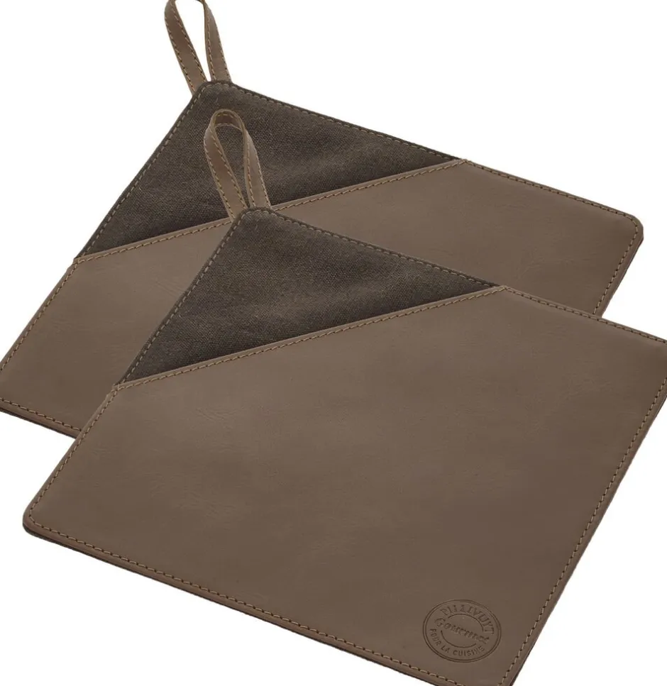 Tekstiler Til Køkkenet<Pillivuyt Grydelap 20,5 x 20,5 cm 2 stk. Brun Kanvas/Læder