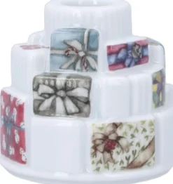 Julepynt<Kähler Hammershøi Christmas Gaver lysestage Ø7. 5 cm hvid m. deko