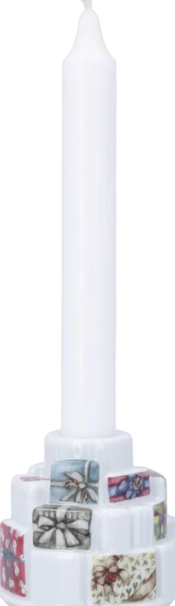 Julepynt<Kähler Hammershøi Christmas Gaver lysestage Ø7. 5 cm hvid m. deko