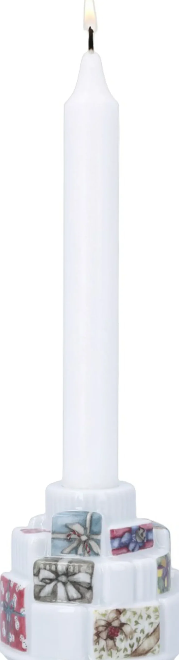 Julepynt<Kähler Hammershøi Christmas Gaver lysestage Ø7. 5 cm hvid m. deko