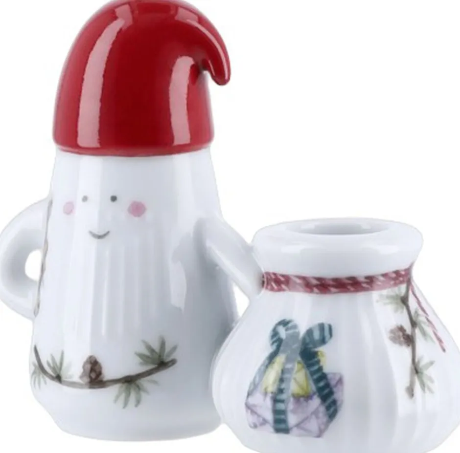 Julepynt<Kähler Hammershøi Christmas Nissefar lysestage H8. 5 hvid m. deko