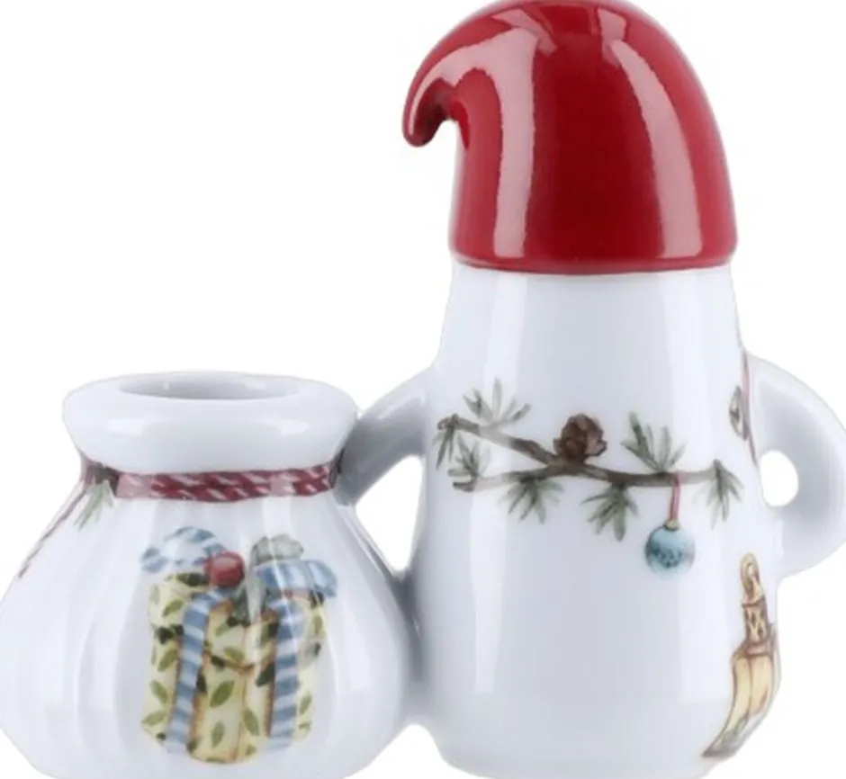 Julepynt<Kähler Hammershøi Christmas Nissefar lysestage H8. 5 hvid m. deko