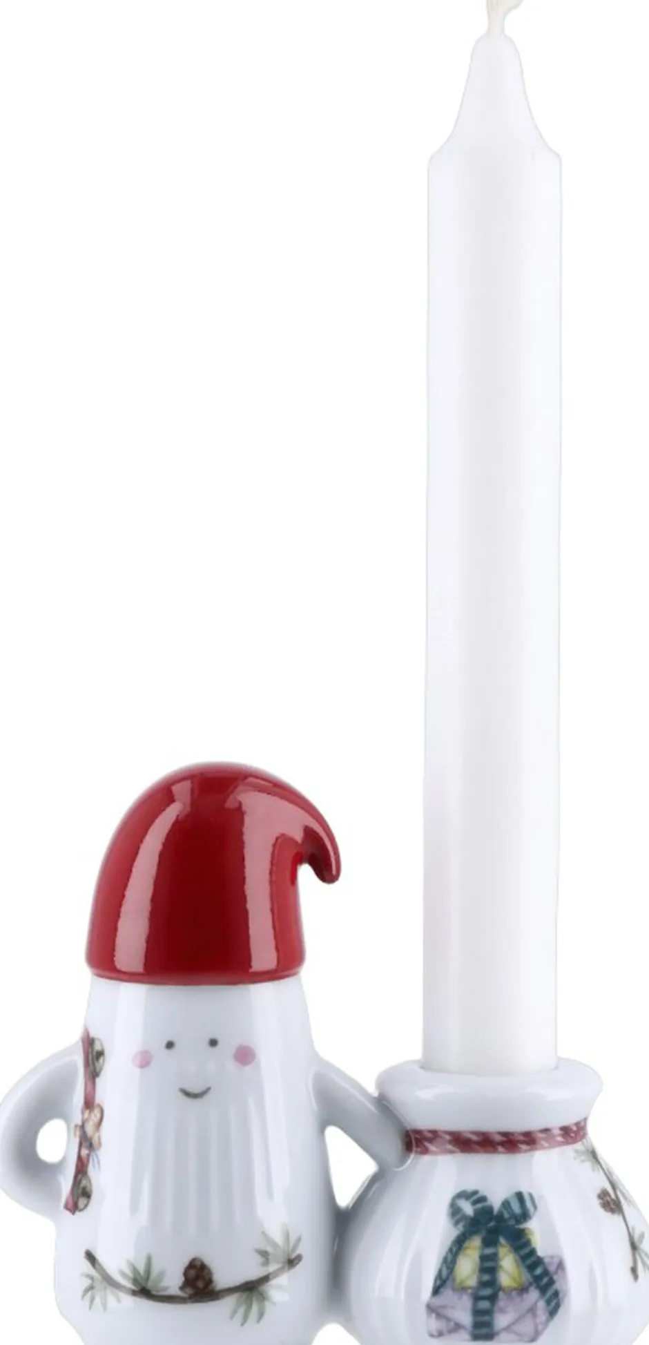 Julepynt<Kähler Hammershøi Christmas Nissefar lysestage H8. 5 hvid m. deko