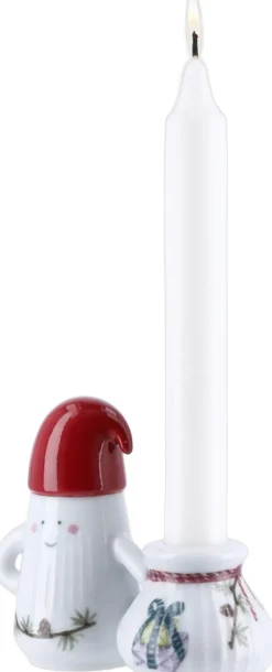 Julepynt<Kähler Hammershøi Christmas Nissefar lysestage H8. 5 hvid m. deko