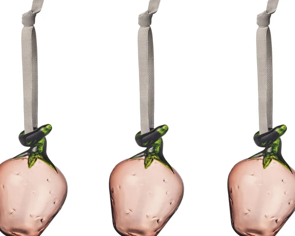 Juletræspynt<Iittala glass jordbær 3-pak pink