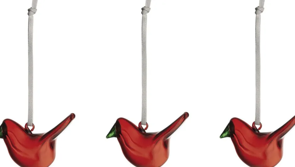 Juletræspynt<Iittala mini glasfugle 3-pak rød