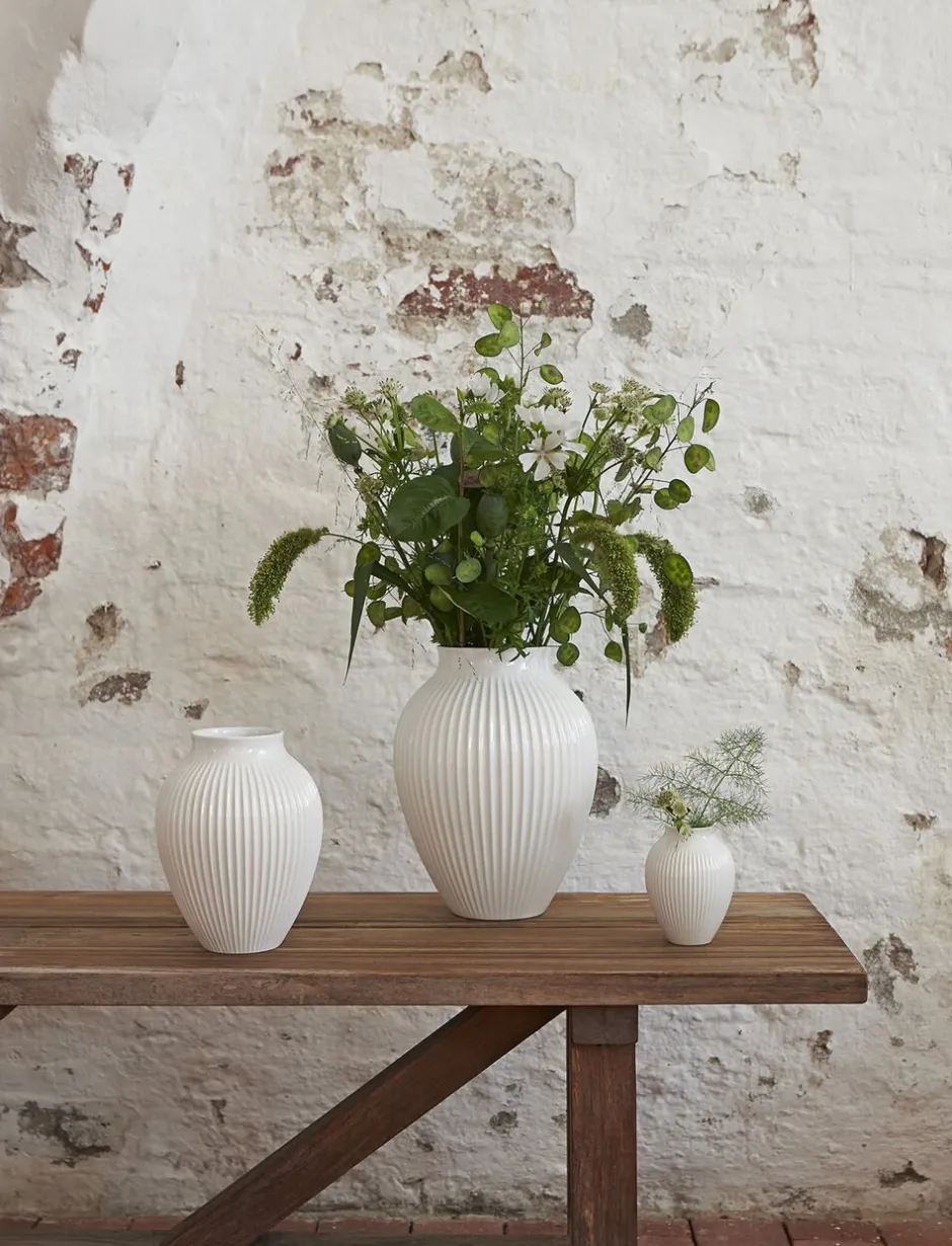 Vaser & Urtepotteskjulere<Knabstrup Keramik Knabstrup, vase, riller hvid, 12,5 cm