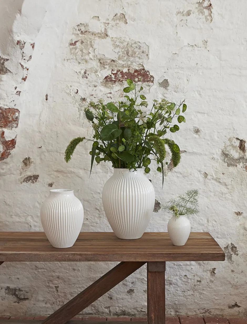 Vaser & Urtepotteskjulere<Knabstrup Keramik Knabstrup, vase, riller hvid, 12,5 cm