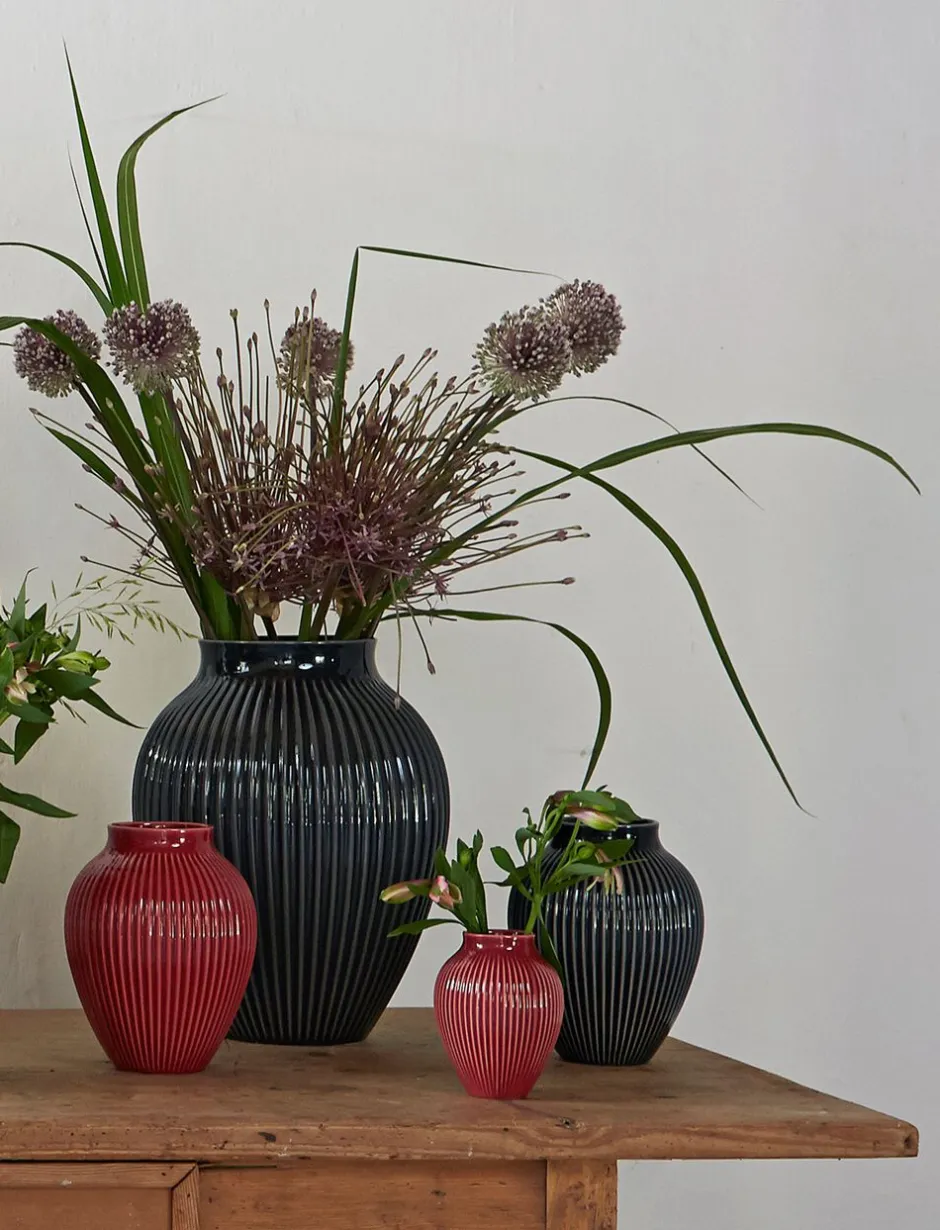 Vaser & Urtepotteskjulere<Knabstrup Keramik Knabstrup, vase, riller sort, 35 cm