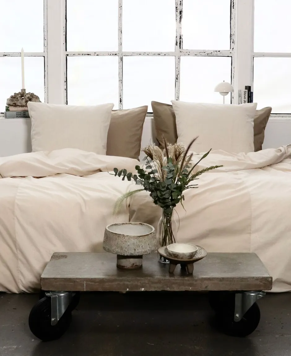 Sengetøj & Lagner<OMHU Økologisk sengesæt, Mini strib patchwork Sand