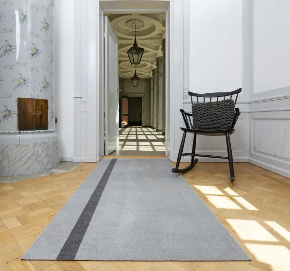 Gulvtæpper<Tica Copenhagen Løber, 130x90 cm, stripe vertical lysegrå/steelgrey