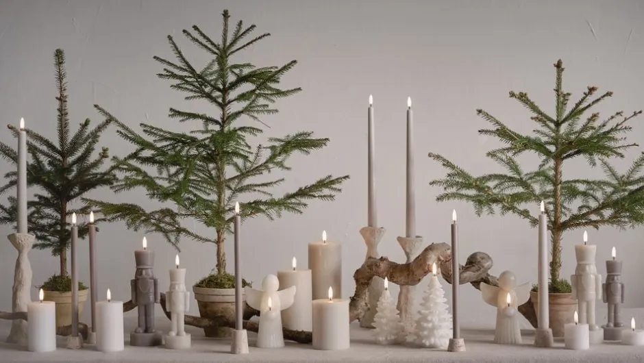 Elektriske Julelys<Uyuni LED candle, Nutcracker, Oyster grey, Smooth, 7x21 cm