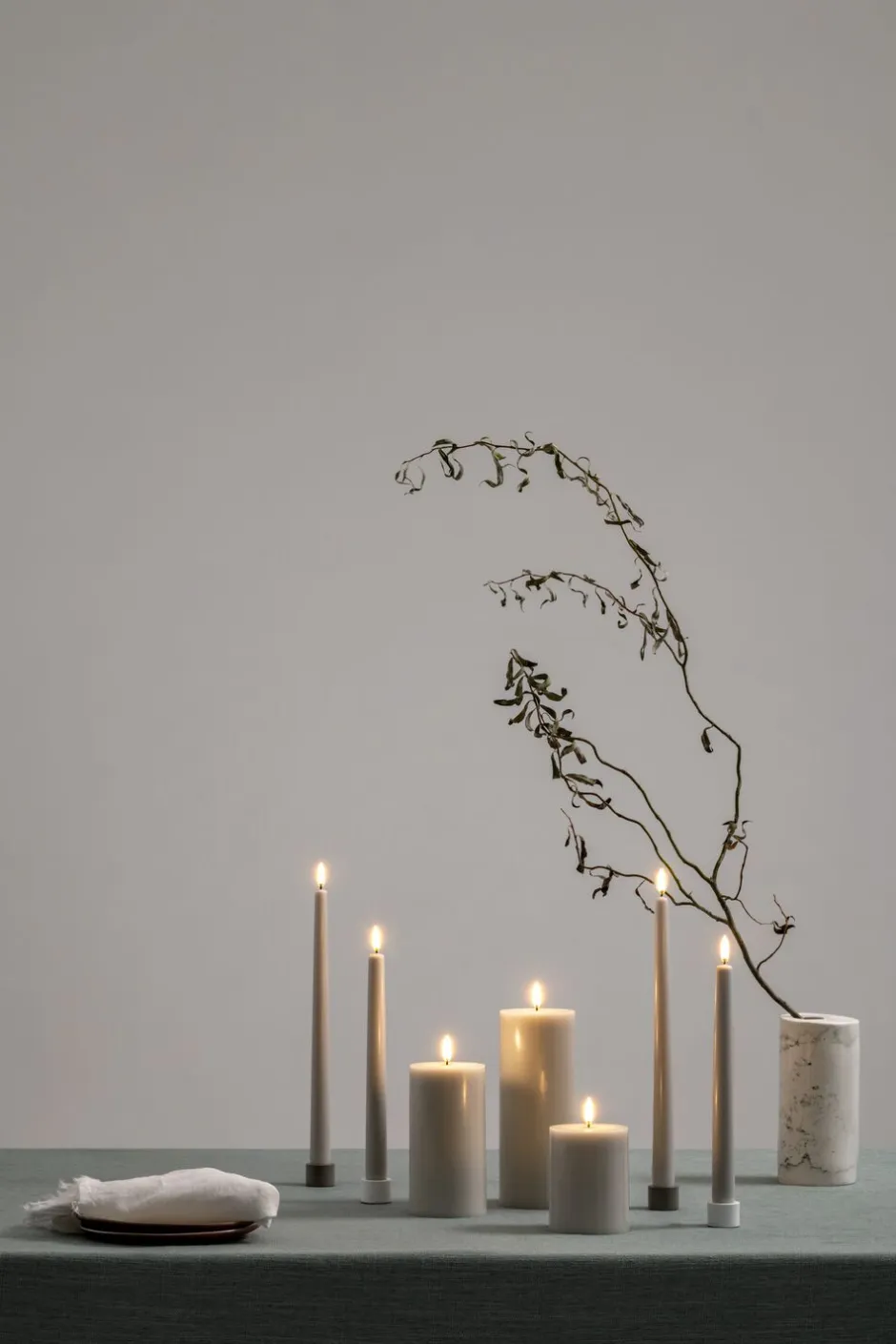 Elektriske Julelys<Uyuni LED pillar candle, Oyster Grey, Smooth, 7,8x15 cm
