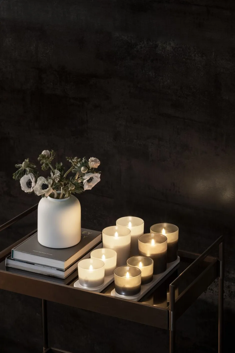 Lys & Lysestager<Uyuni LED rechargeable glass candle, Grey, 9,2x10,2 cm