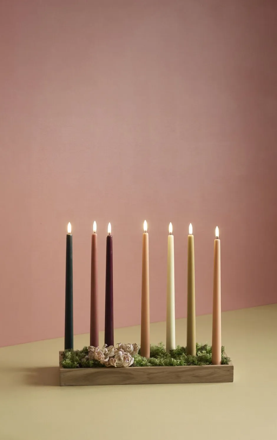 Lys & Lysestager<Uyuni LED taper candle, Pine green, smooth, 2-pack, 2,3x25 cm