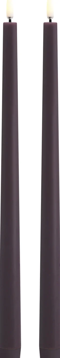 Elektriske Julelys<Uyuni LED taper candle, Plum, Smooth, 2,3x32 cm / 2-pack