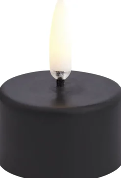 Elektriske Julelys<Uyuni LED tealight premium 400~, Plain black wax, Smooth, 4x21 cm