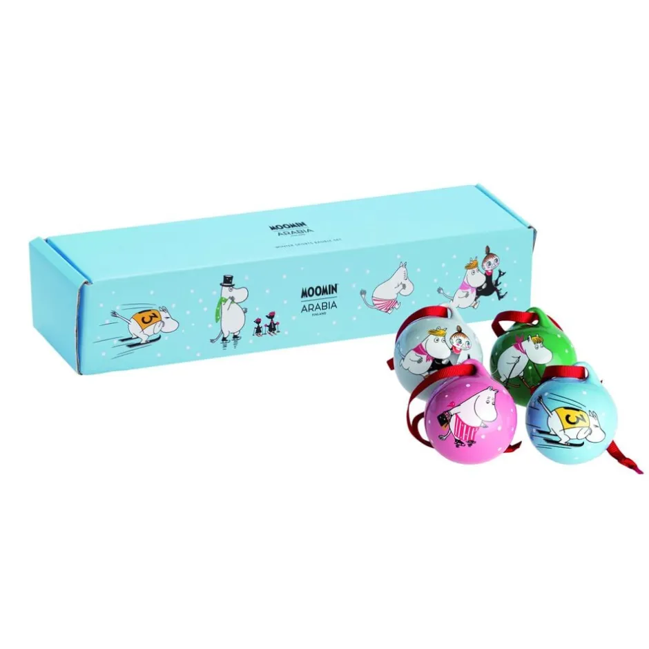 Juletræspynt<Moomin Arabia minikuglesæt 4stk Vintersport