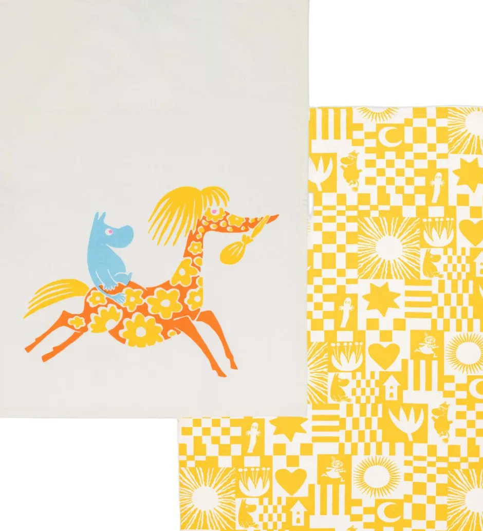Tekstiler Til Køkkenet<Moomin Arabia 50x70cm viskestykkesæt Fest gul GOTS