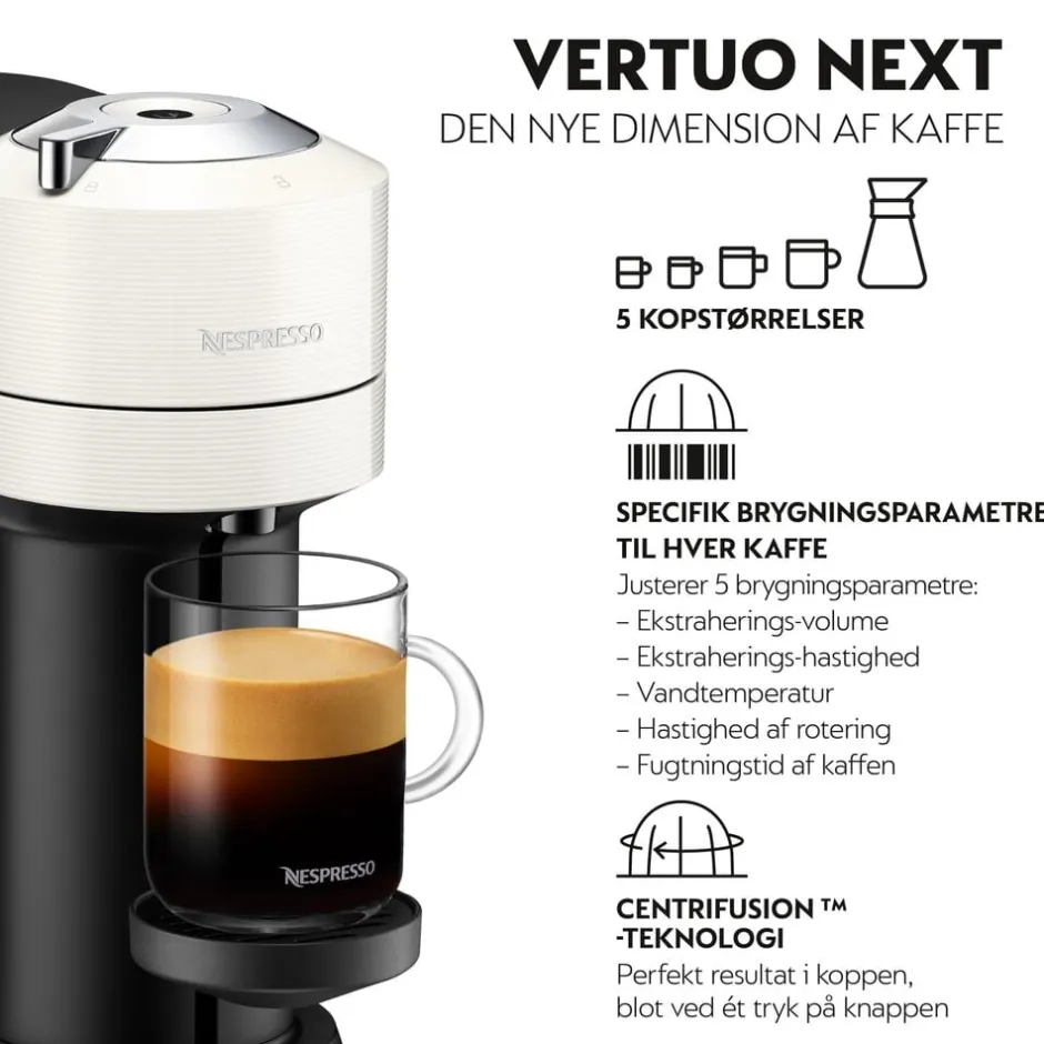 Kaffe & Te<Nespresso Vertuo Next Coffee Machine Delonghi, White