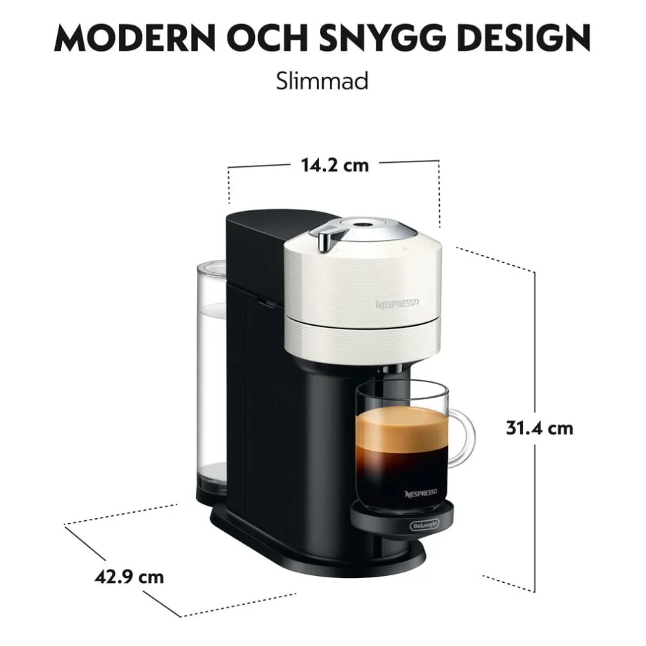 Kaffe & Te<Nespresso Vertuo Next Coffee Machine Delonghi, White
