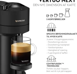 Kaffe & Te<Nespresso Vertuo Next kaffemaskine fra De'Longhi®, Matt Blac