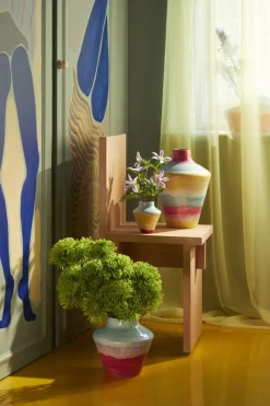 Vaser & Urtepotteskjulere<Kähler Poppery Vase med æble H32 cm pink/mint/gul
