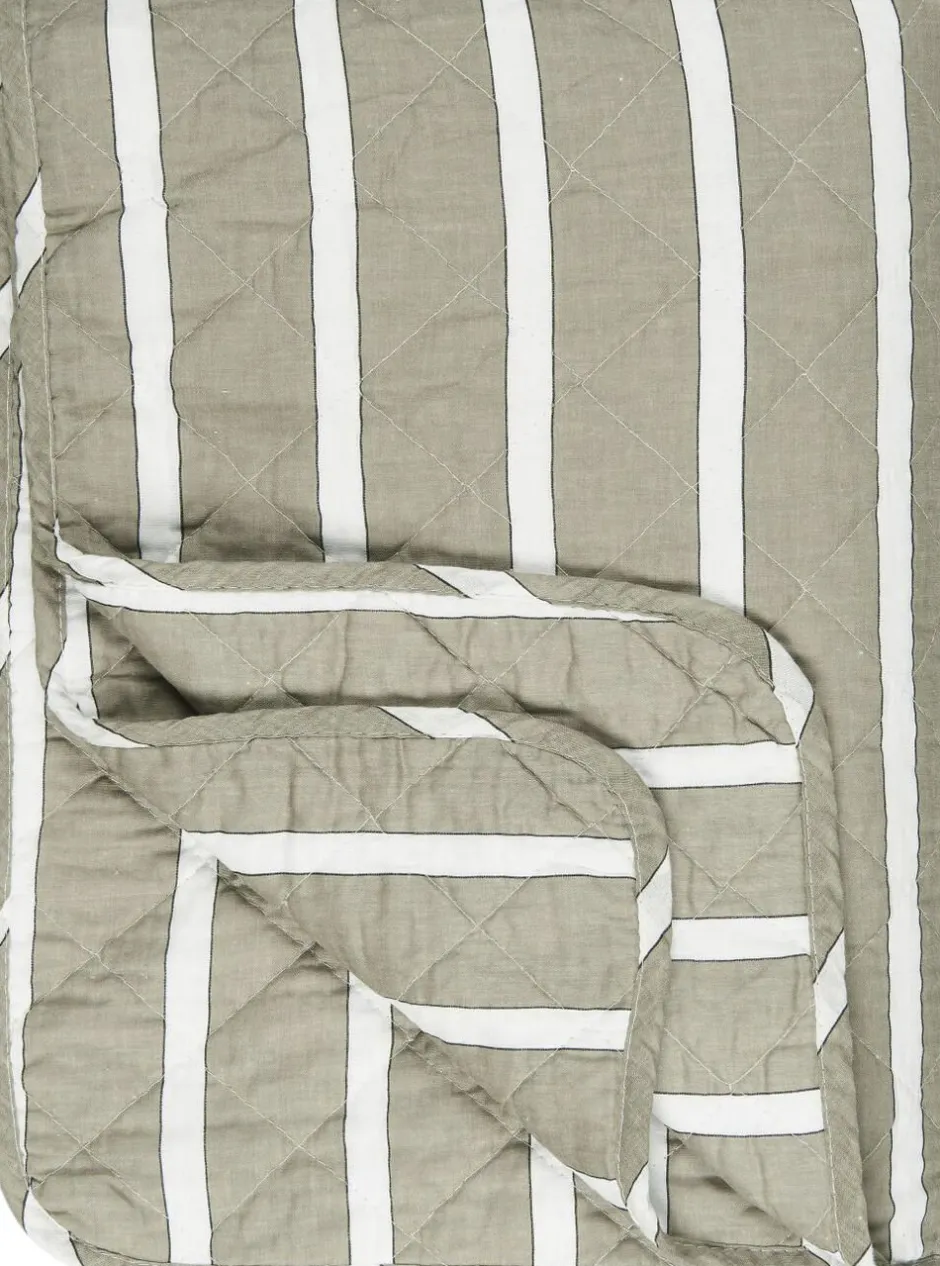 Plaider<Ib Laursen Quilt hvide, sorte og hørfarvede striber