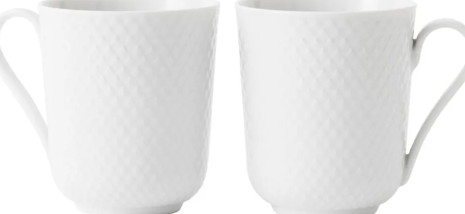 Kopper & Krus<Lyngby Porcelæn Rhombe mug 33cl, white 2 stk.