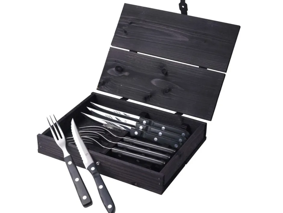 Bestik<Gense Steakbestik/grillbestik Old Farmer black 8 dele Sort/Stål