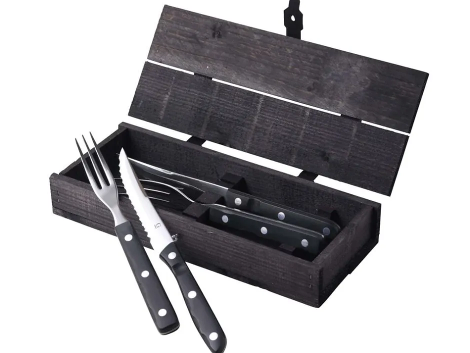 Bestik<Gense Steakbestik/grillbestik Old Farmer black 4 dele Sort/Stål