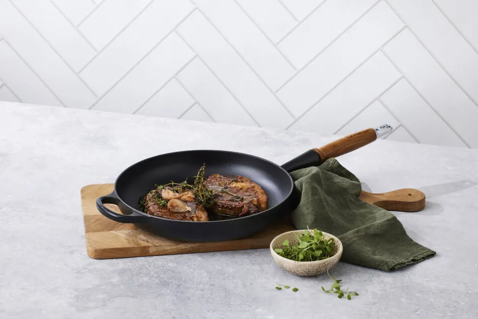 Gryder & Pander<Le Creuset Stegepande m/træht 28cm Matte Black