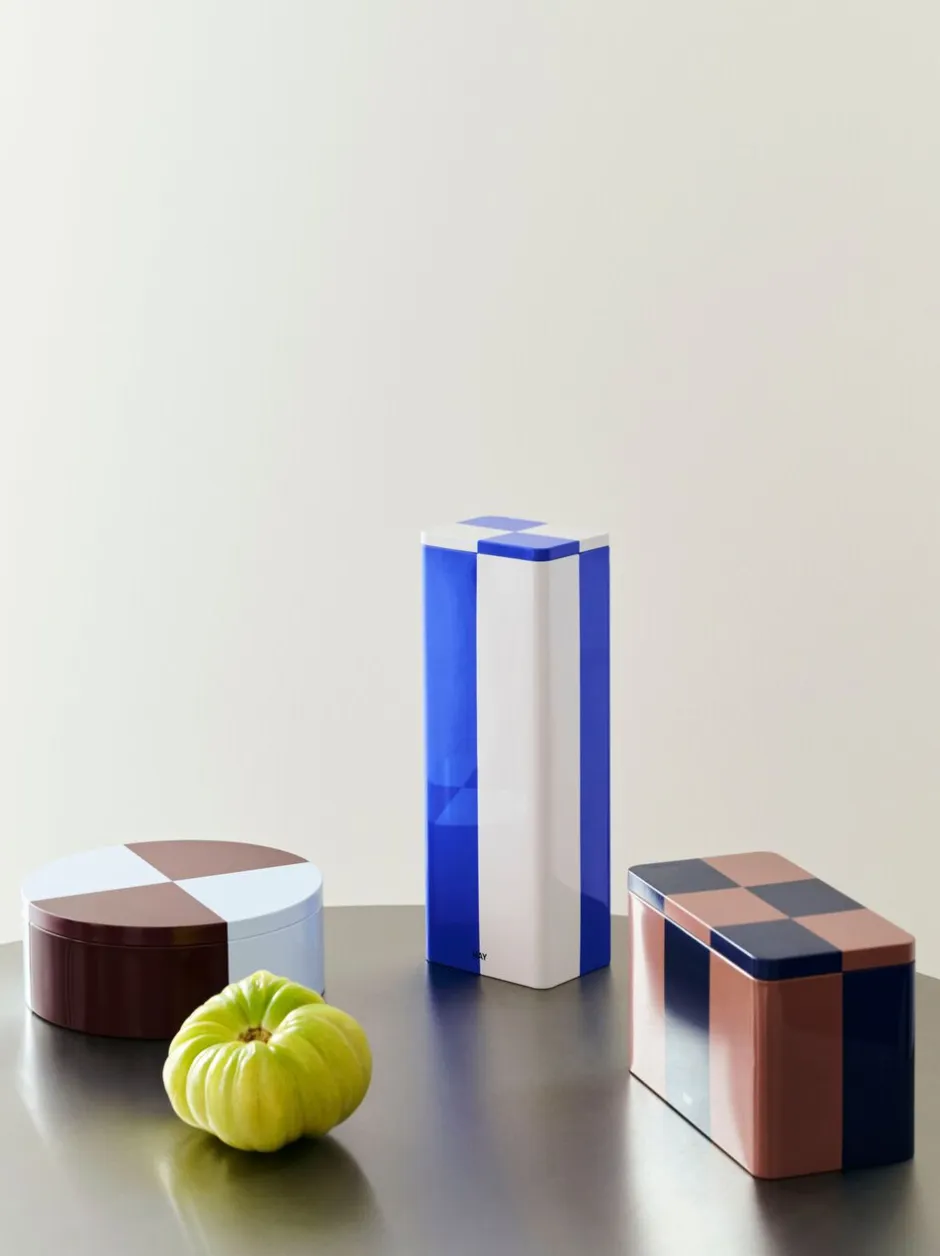 Opbevaring<Hay Tin Container-Medium-Brown and midnight blue