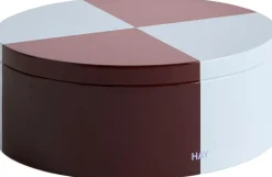Opbevaring<Hay Tin Container-Round-Burgundy and ice blue