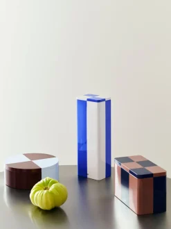 Opbevaring<Hay Tin Container-Round-Burgundy and ice blue