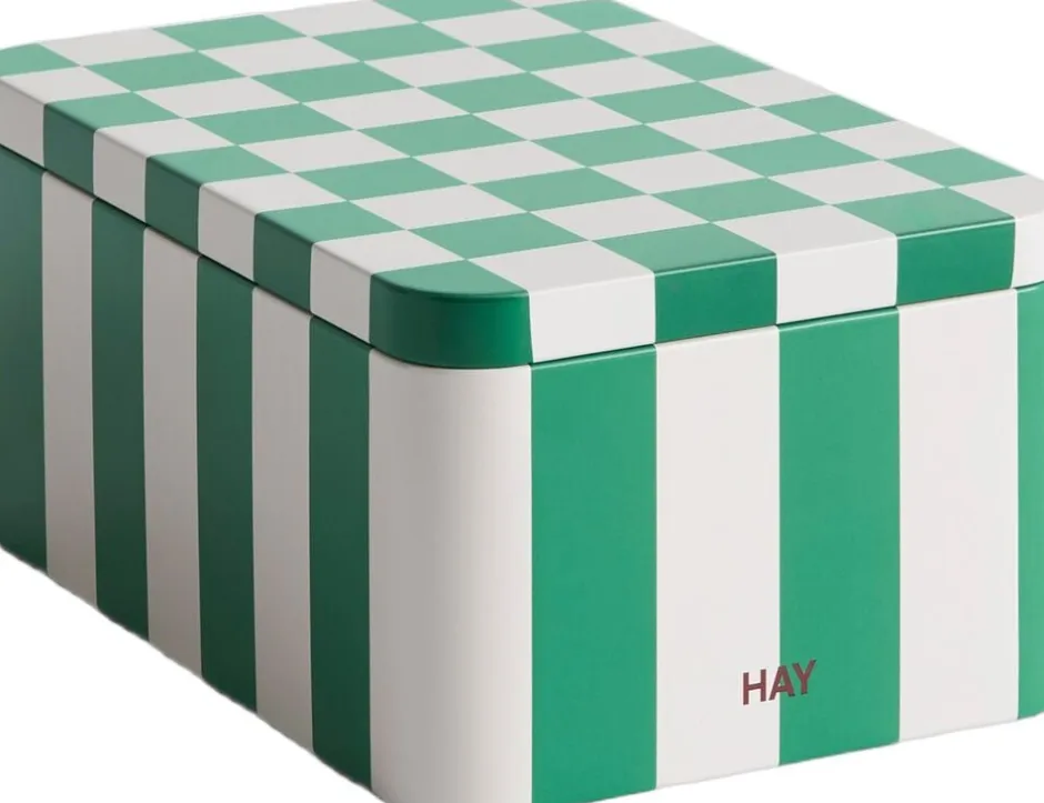 Opbevaring<Hay Tin Container-Small-Green and off-white