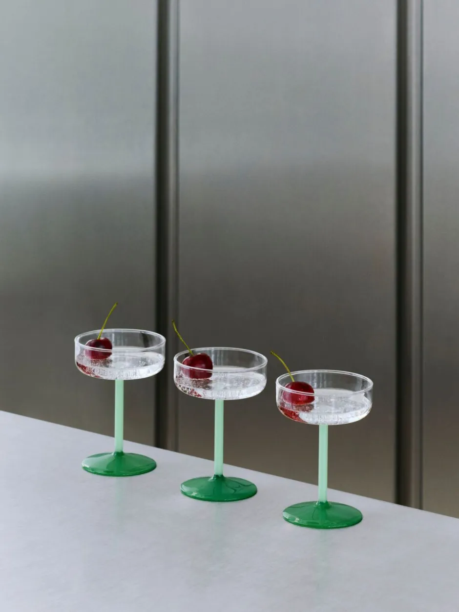 Glas<Hay Tint Coupe Glass-Set of 2-Clear, jade light green and jade dark green