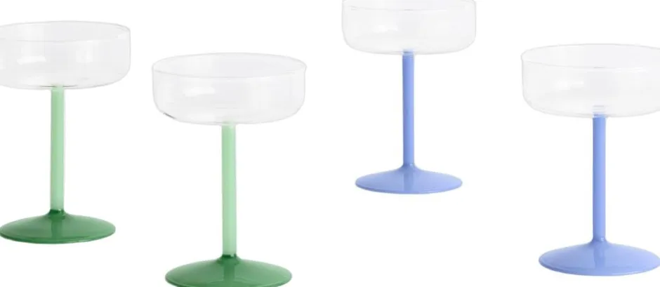 Glas<Hay Tint Coupe Glass-Set of 2-Clear, jade light green and jade dark green