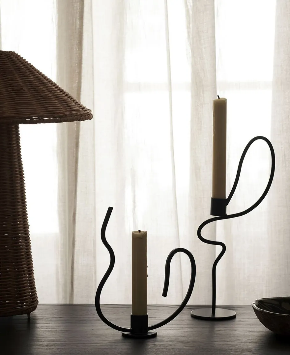 Lys & Lysestager<Ferm Living Valse Candle Holder - Low - Black